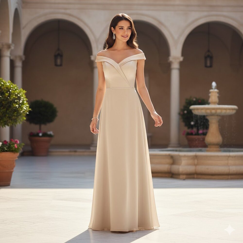 Off the Shoulder Strapless Cream Gown